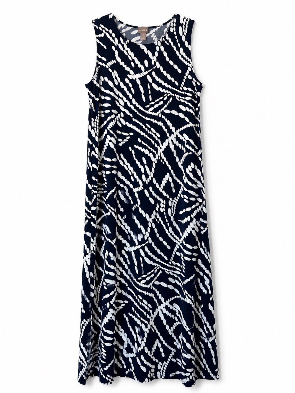 Chico’s Navy Blue & White Abstract Print Sleeveless Maxi Dress NWT